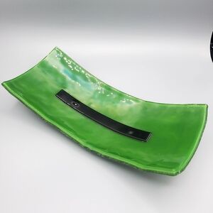 Fused Art Glass Platter Green and Black